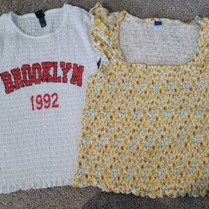 Old Navy Women Junior White and Yellow Tops Set